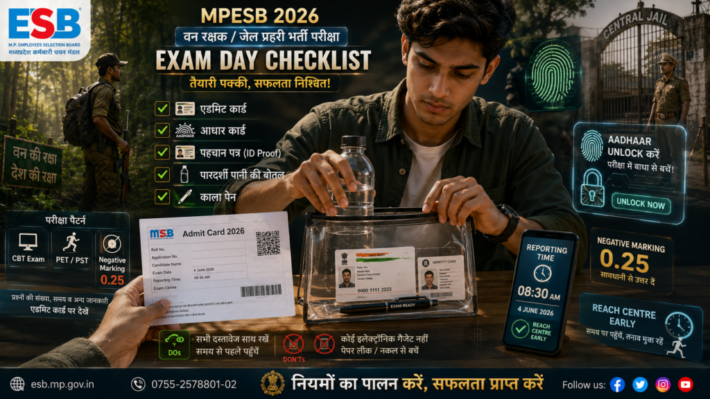 MPESB Van Rakshak / Jail Prahari Admit Card 2026 — डाउनलोड करें, Exam Date 4 June, पूरी जानकारी