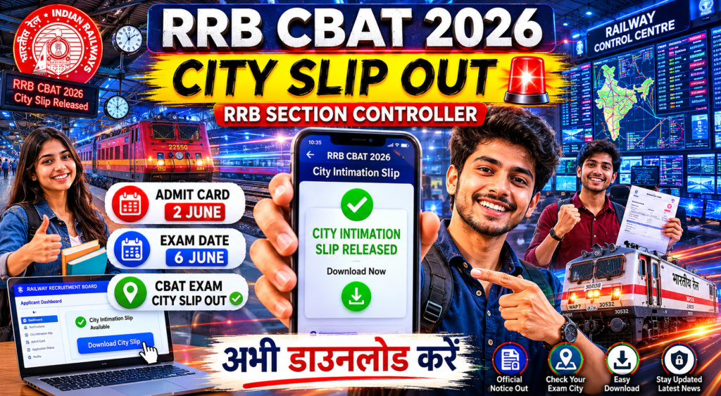 RRB Section Controller CBAT Exam City Details 2026 जारी — अभी डाउनलोड करें City Intimation Slip