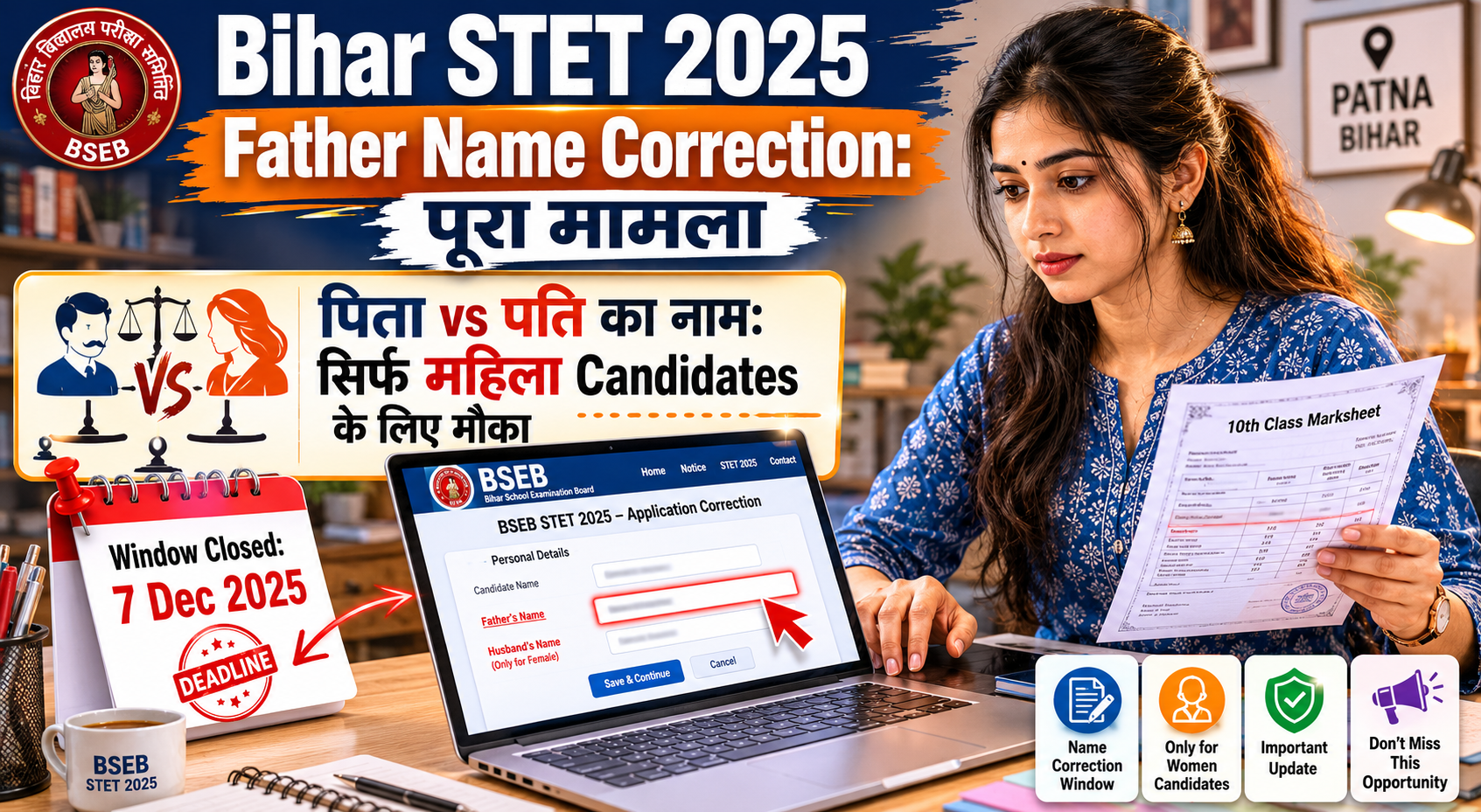 Bihar STET 2025 Father Name Correction: क्या है पूरा मामला, किन महिला Candidates को था यह मौका और आगे क्या करें?