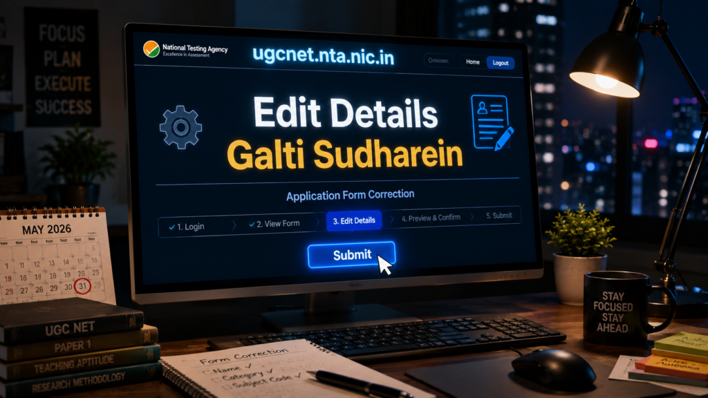 NTA UGC NET June 2026 Correction / Edit Form 2026: आज रात तक का मौका — क्या बदल सकते हैं, क्या नहीं, Step-by-Step Process