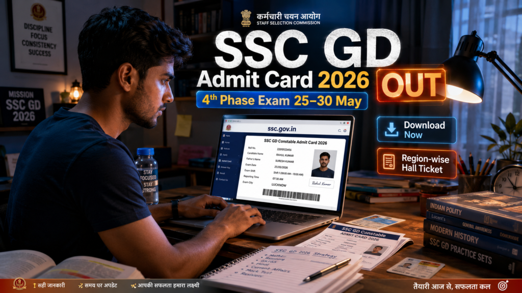 SSC GD Constable Admit Card 2026 OUT: ssc.gov.in से Region-wise Download करें — 4th Phase Exam 25–30 May, Login Details और Hall Ticket Guide