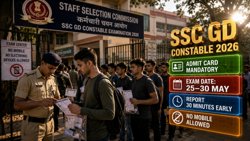 SSC GD Constable Admit Card 2026 OUT: ssc.gov.in से Region-wise Download करें — 4th Phase Exam 25–30 May, Login Details और Hall Ticket Guide