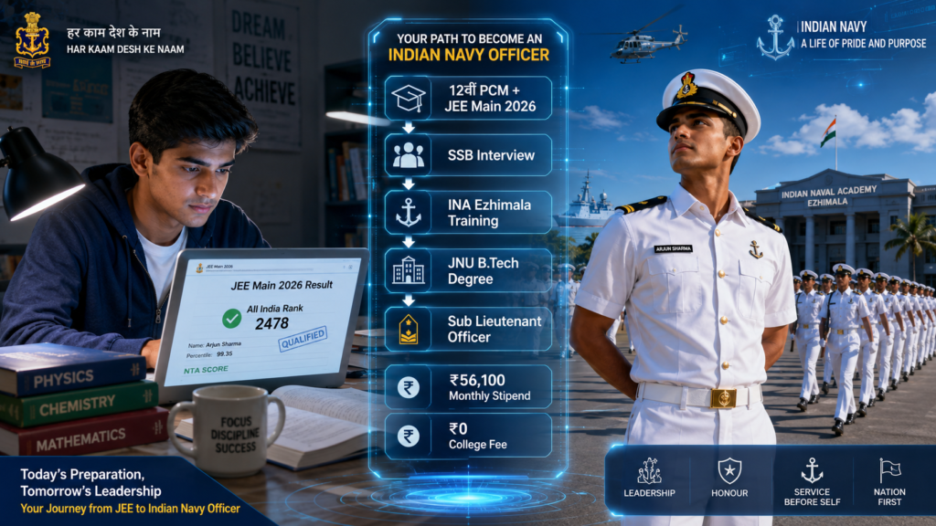 Indian Navy 10+2 B.Tech Cadet Entry January 2027 — 60 Vacancies, JEE से Selection, Free B.Tech और पूरी जानकारी
