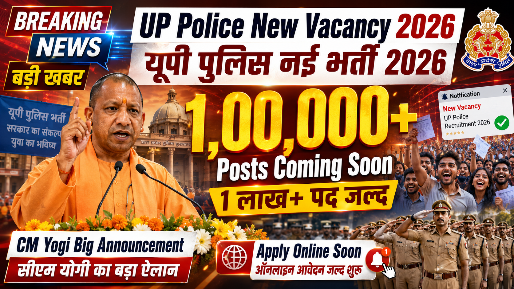 UP Police में होने वाली है 1 लाख नई Recruitment — CM Yogi का बड़ा ऐलान, जानें पूरी Details