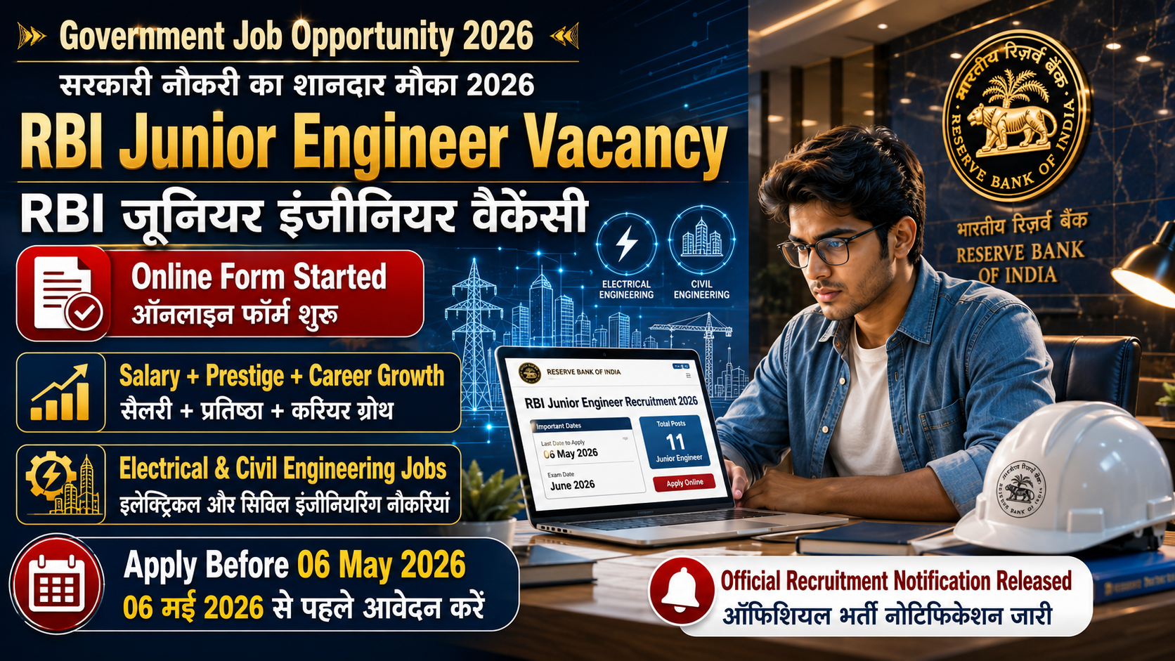 RBI Junior Engineer Bharti 2026 – पूरी जानकारी, Eligibility, Age Limit और Online Apply कैसे करें